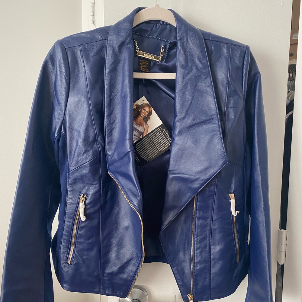 Navy Blue Leather Jacket
